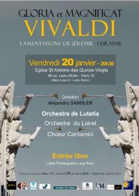 Concert Baroque: Gloria et Magnificat de Vivaldi. Le vendredi 20 janvier 2017 à Paris12. Paris.  20H30